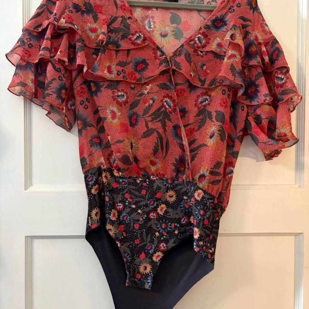 Zara womens rust floral bodysuit S